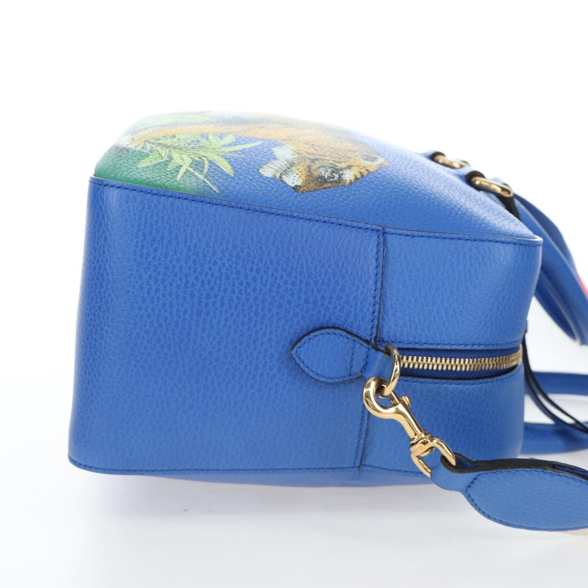 GUCCI Hand Bag Leather 2way Blue Gold Auth LN209SAM