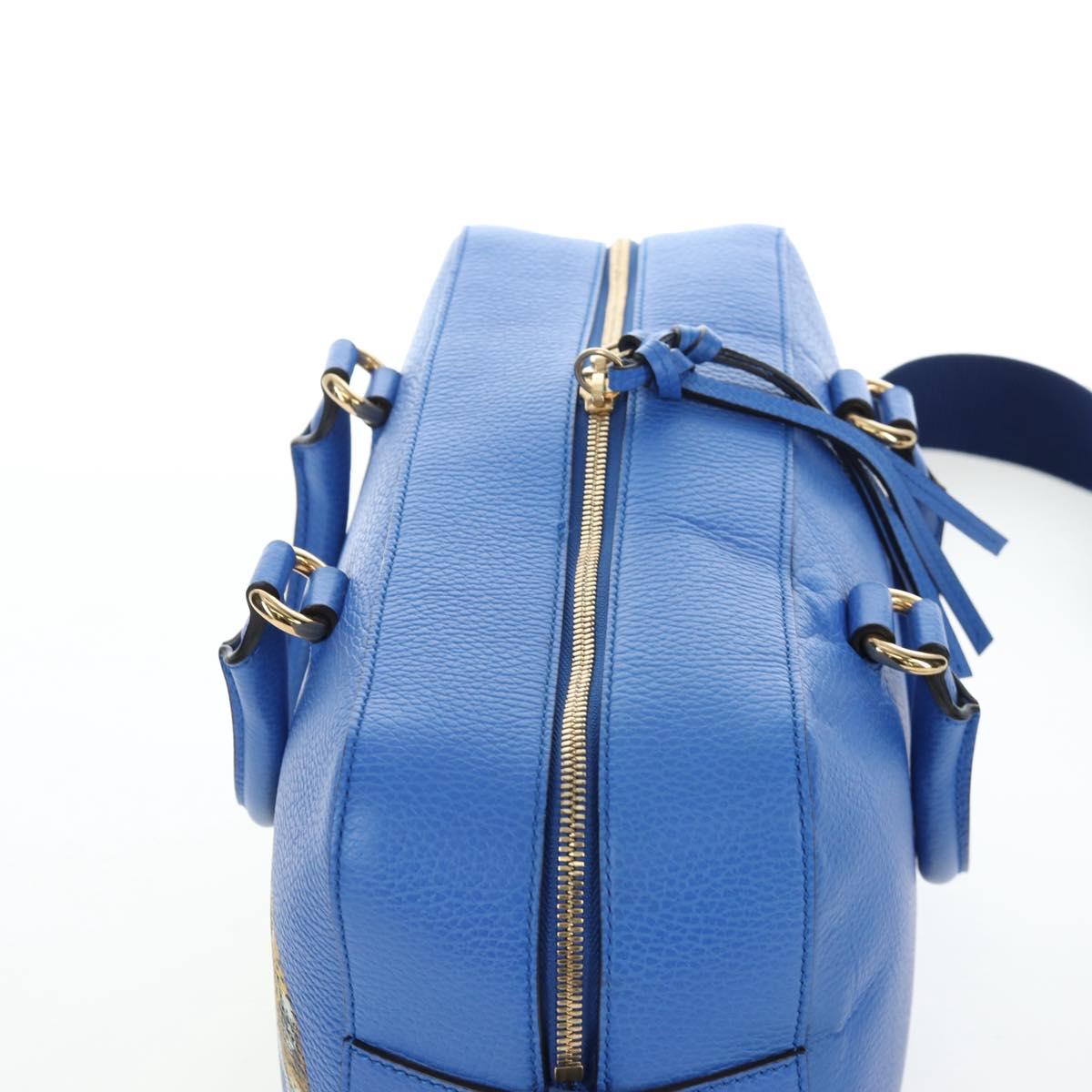 GUCCI Hand Bag Leather 2way Blue Gold Auth LN209SAM