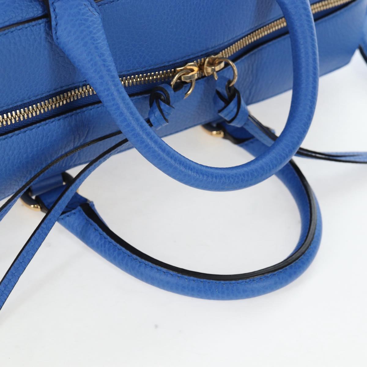 GUCCI Hand Bag Leather 2way Blue Gold Auth LN209SAM