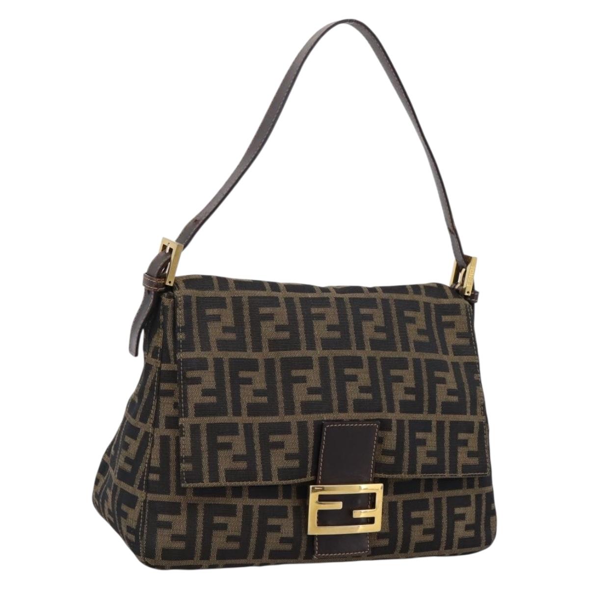 FENDI Zucca Canvas Mamma Baguette Shoulder Bag Brown Black Auth LN210V