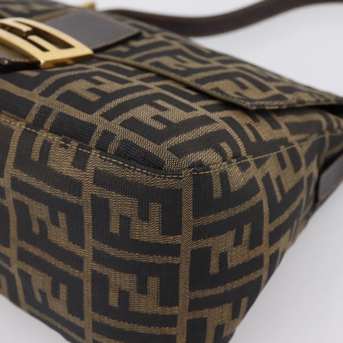 FENDI Zucca Canvas Mamma Baguette Shoulder Bag Brown Black Auth LN210V