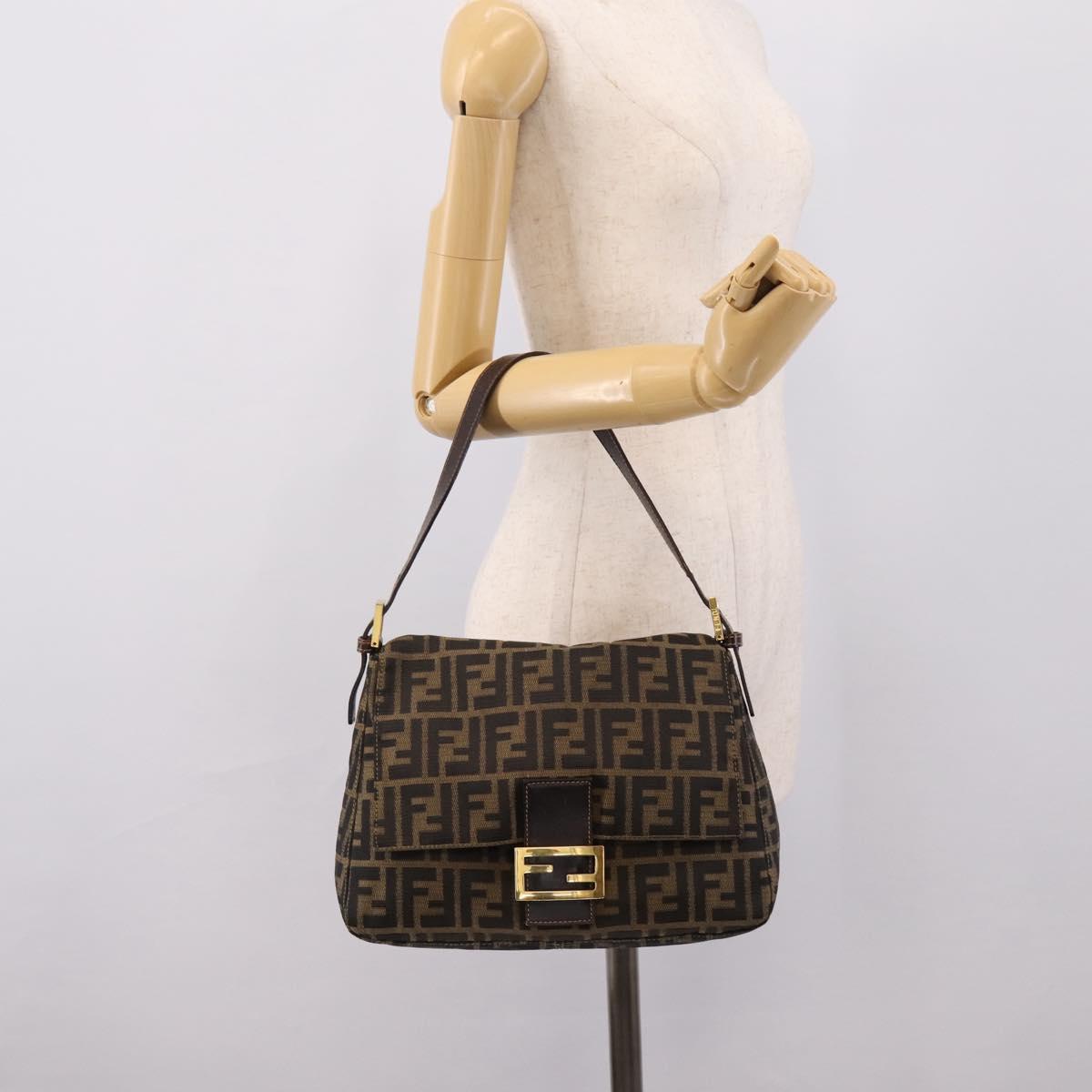 FENDI Zucca Canvas Mamma Baguette Shoulder Bag Brown Black Auth LN210V