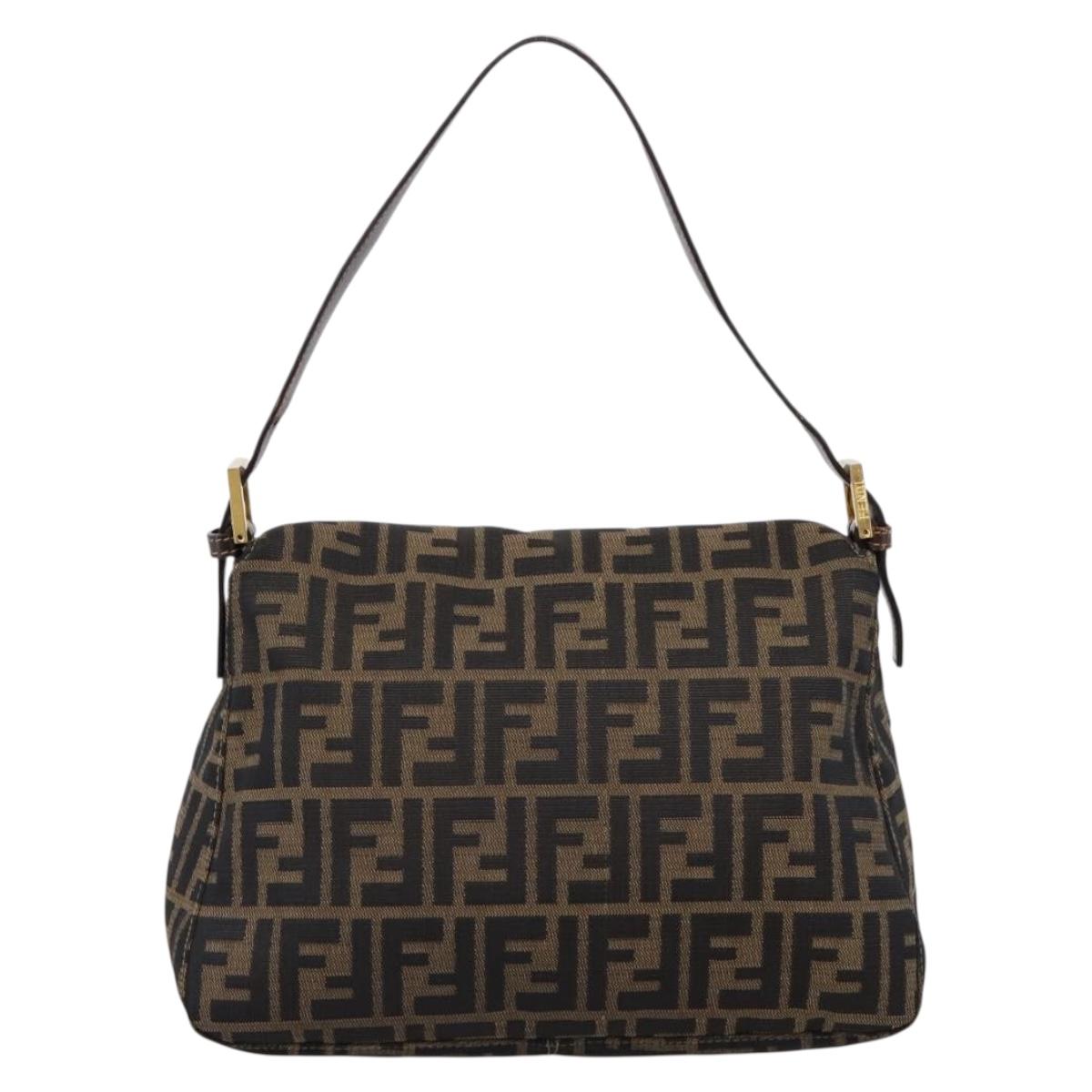 FENDI Zucca Canvas Mamma Baguette Shoulder Bag Brown Black Auth LN210V