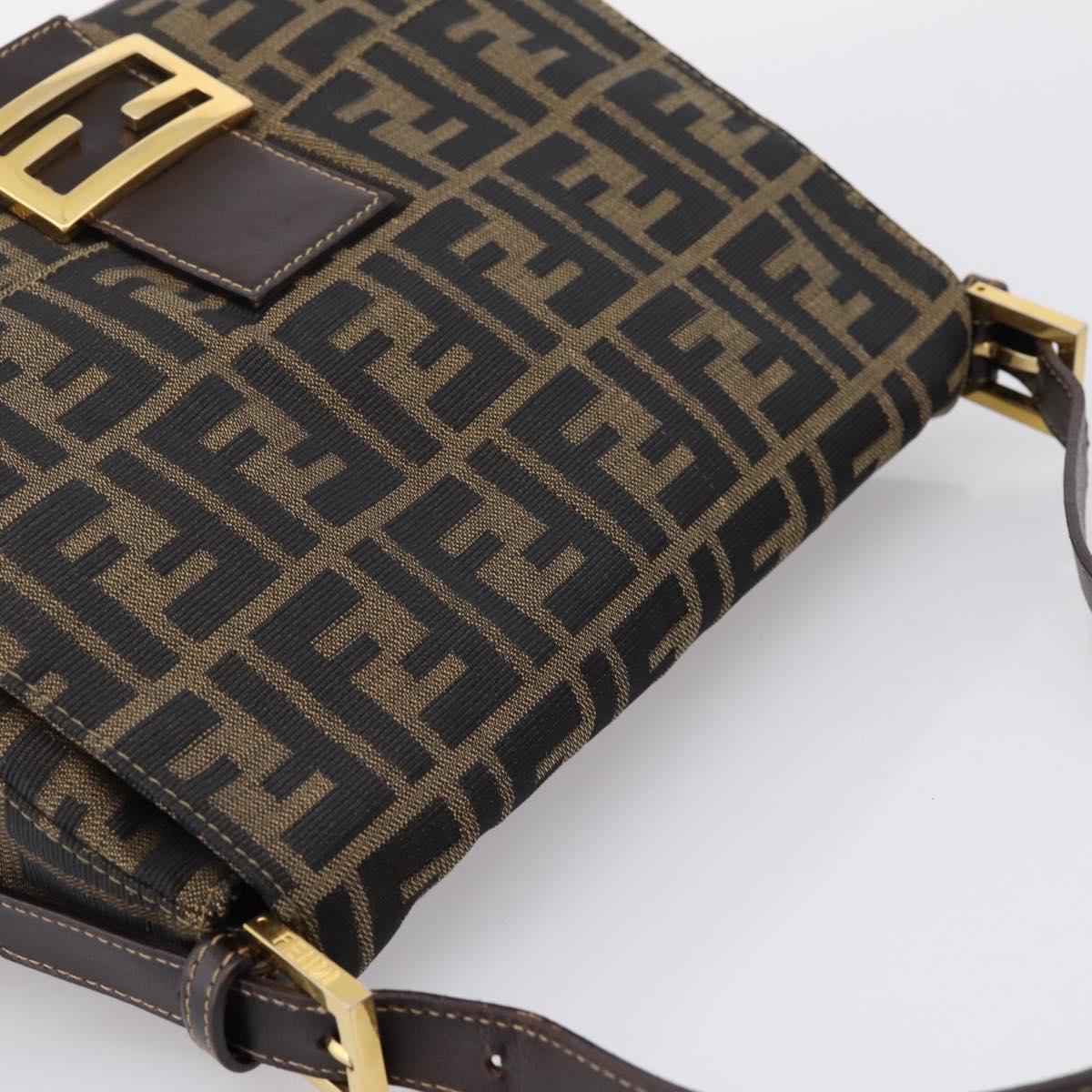 FENDI Zucca Canvas Mamma Baguette Shoulder Bag Brown Black Auth LN210V