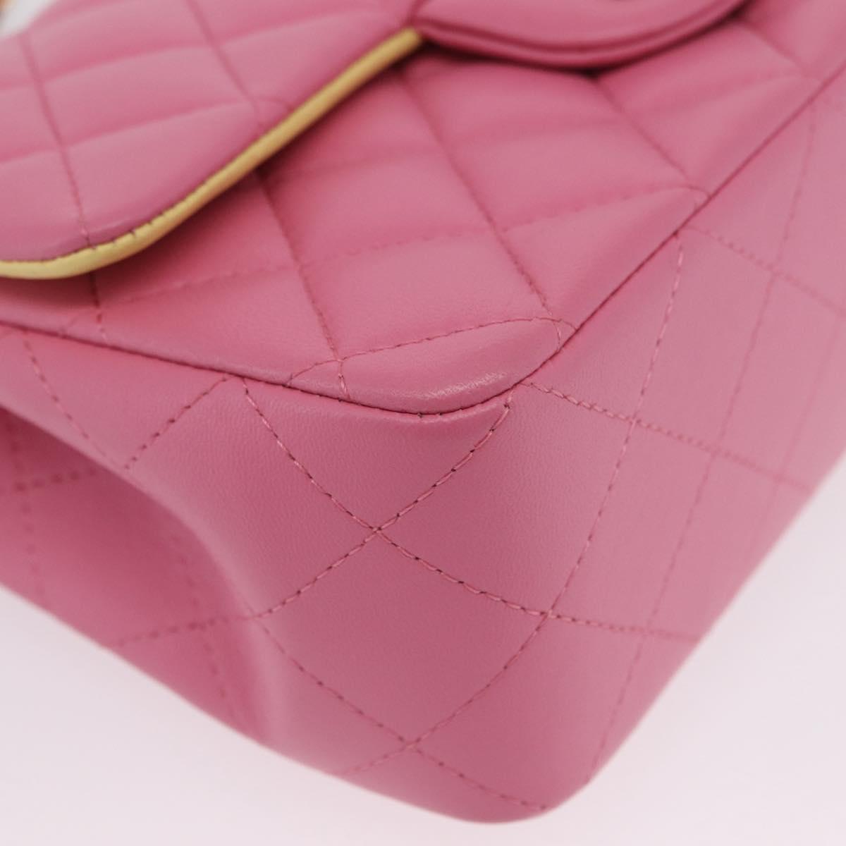CHANEL Mini Matelasse 20 Chain Shoulder Bag Lamb Skin Pink Gold CC Auth LN219SAM