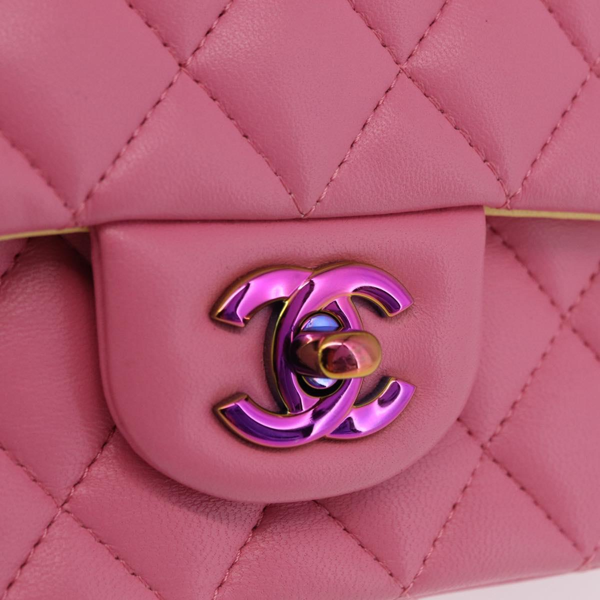 CHANEL Mini Matelasse 20 Chain Shoulder Bag Lamb Skin Pink Gold CC Auth LN219SAM