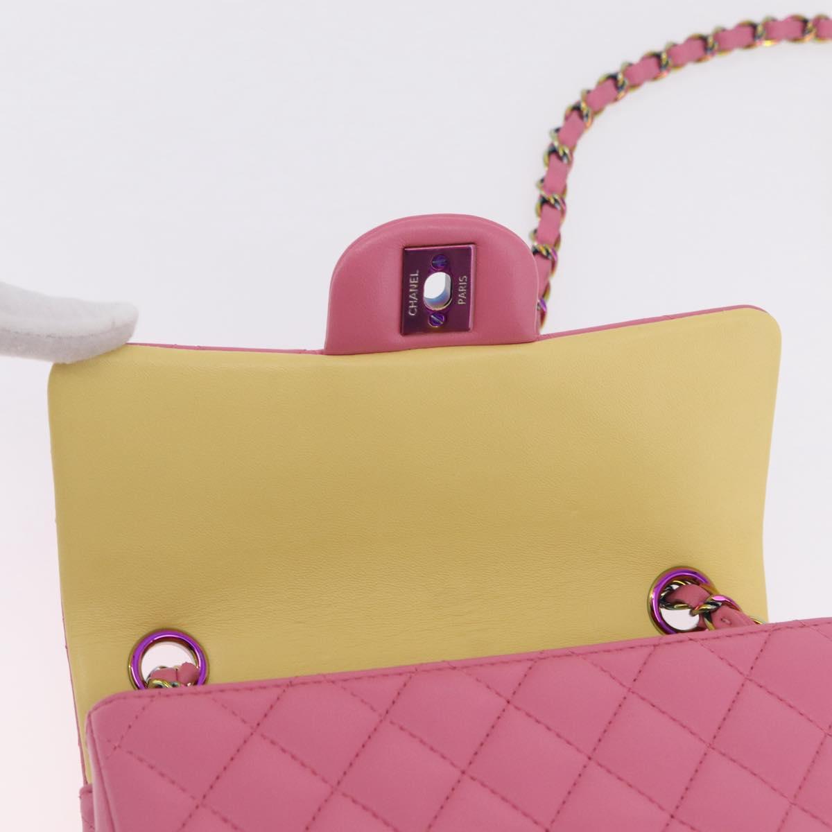 CHANEL Mini Matelasse 20 Chain Shoulder Bag Lamb Skin Pink Gold CC Auth LN219SAM