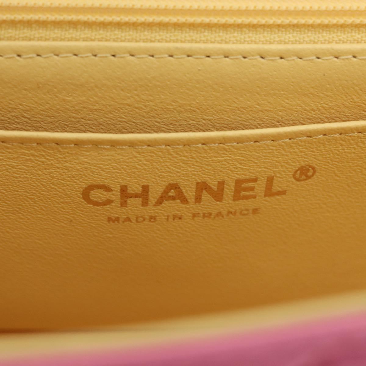 CHANEL Mini Matelasse 20 Chain Shoulder Bag Lamb Skin Pink Gold CC Auth LN219SAM
