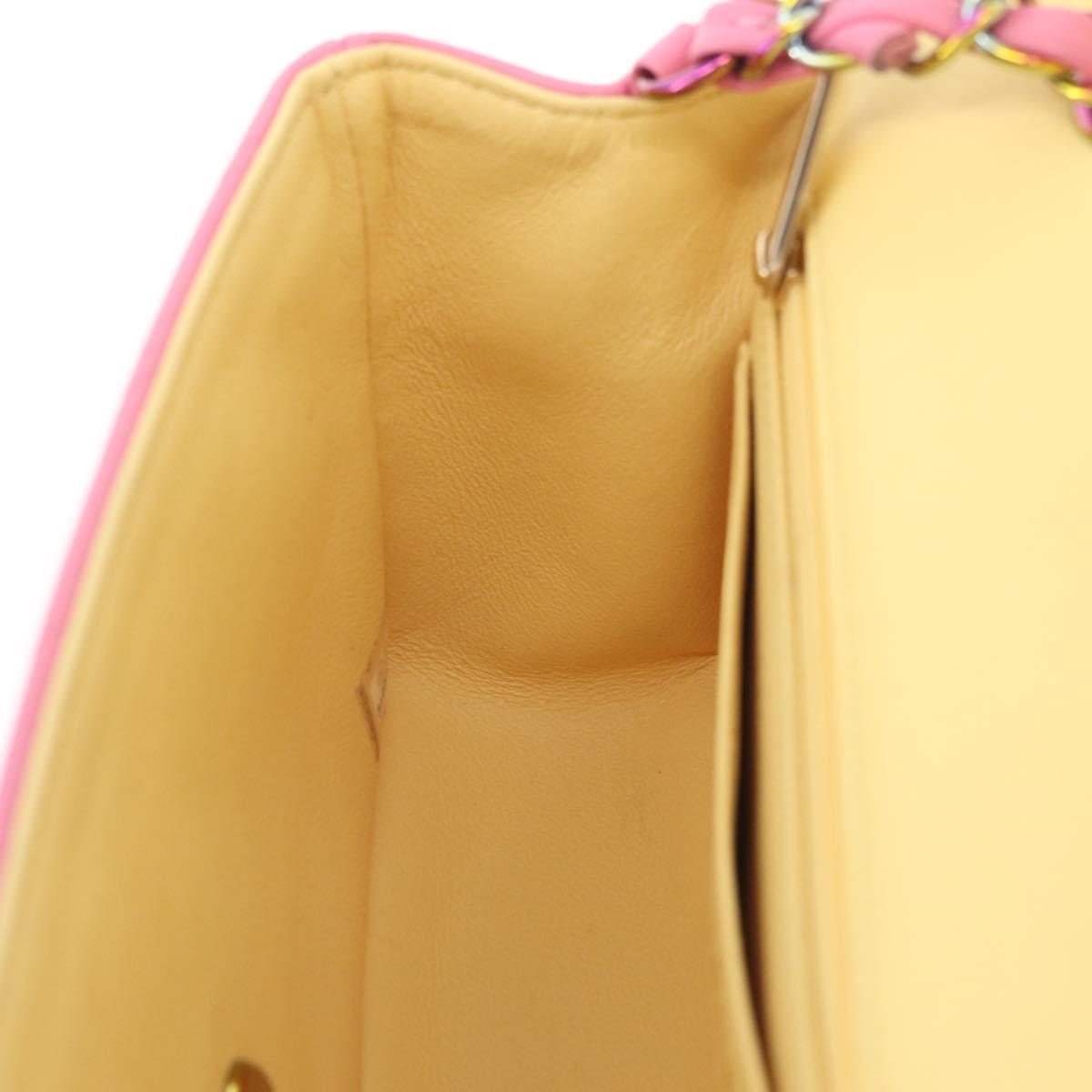 CHANEL Mini Matelasse 20 Chain Shoulder Bag Lamb Skin Pink Gold CC Auth LN219SAM