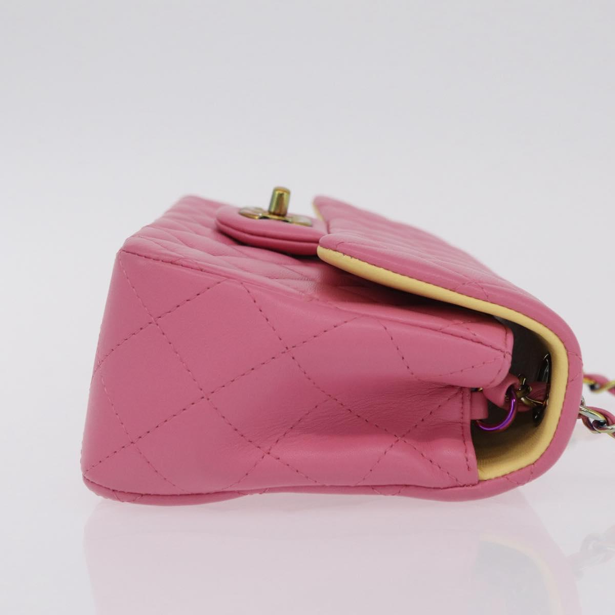 CHANEL Mini Matelasse 20 Chain Shoulder Bag Lamb Skin Pink Gold CC Auth LN219SAM