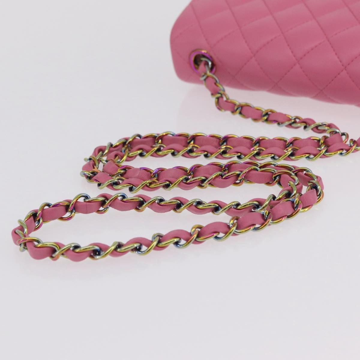 CHANEL Mini Matelasse 20 Chain Shoulder Bag Lamb Skin Pink Gold CC Auth LN219SAM