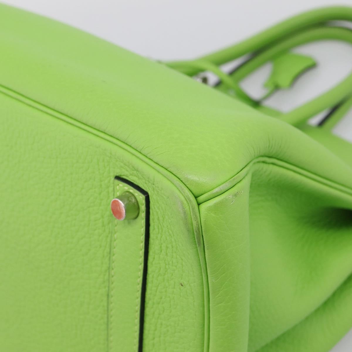 HERMES Birkin 35 Hand Bag Taurillon Leather Green Silver Auth LN220SM