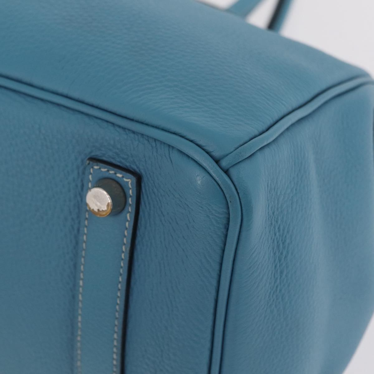 HERMES Birkin 35 Hand Bag Taurillon Leather Turquoise Blue Silver Auth LN221SM