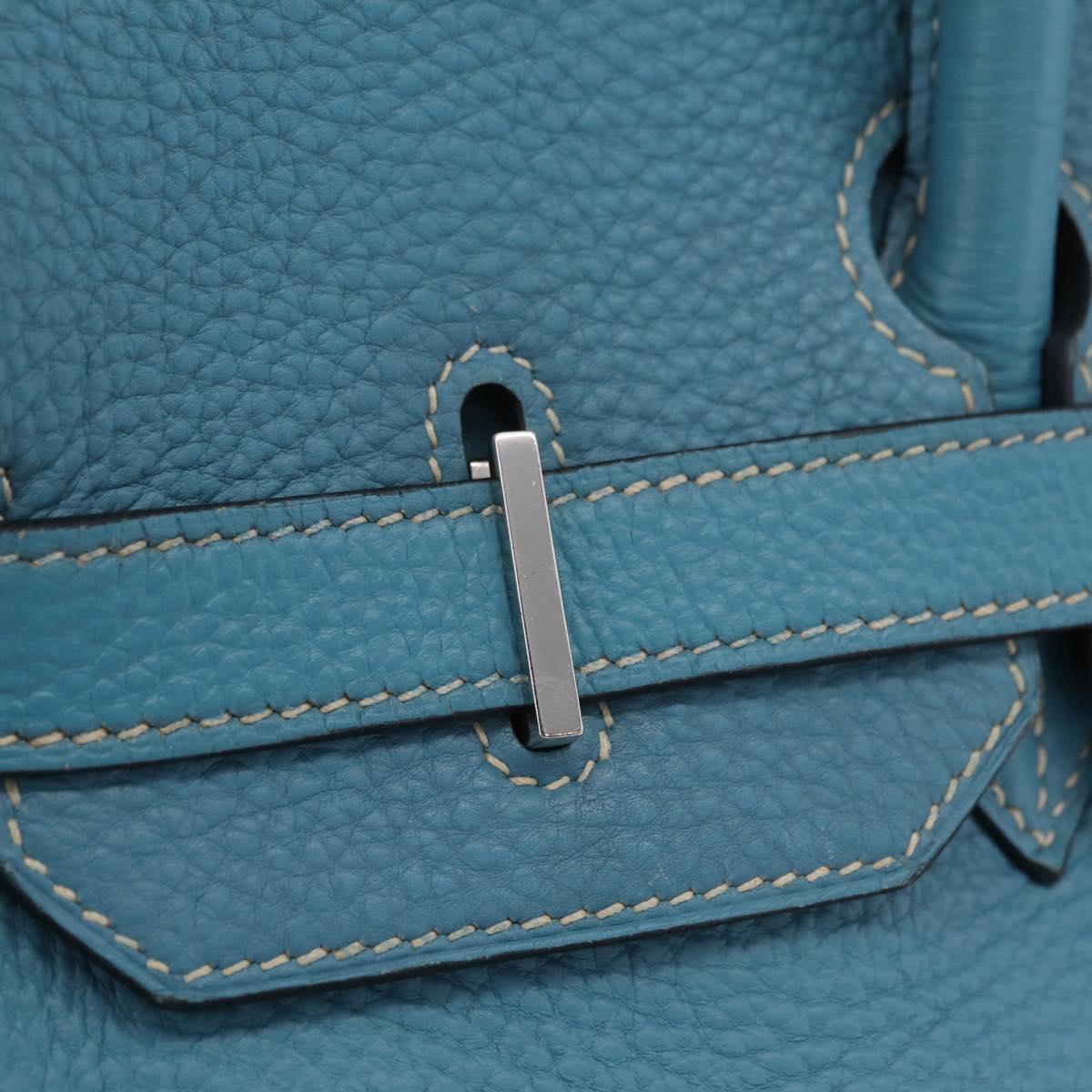 HERMES Birkin 35 Hand Bag Taurillon Leather Turquoise Blue Silver Auth LN221SM