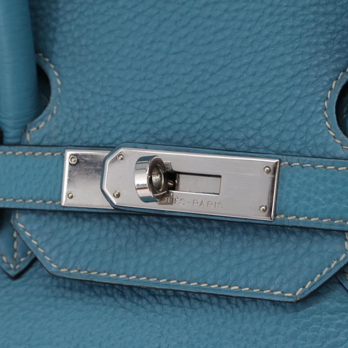 HERMES Birkin 35 Hand Bag Taurillon Leather Turquoise Blue Silver Auth LN221SM