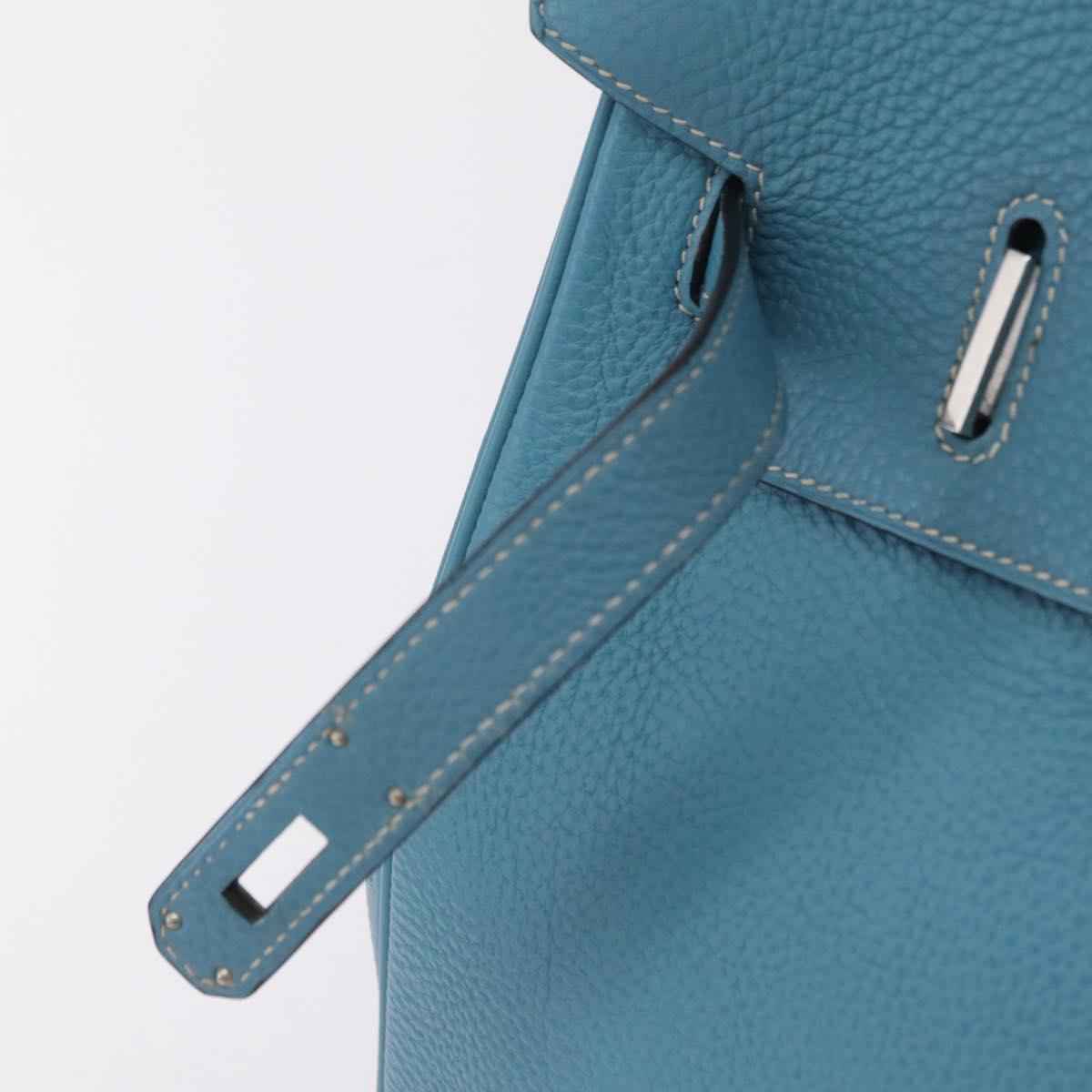 HERMES Birkin 35 Hand Bag Taurillon Leather Turquoise Blue Silver Auth LN221SM