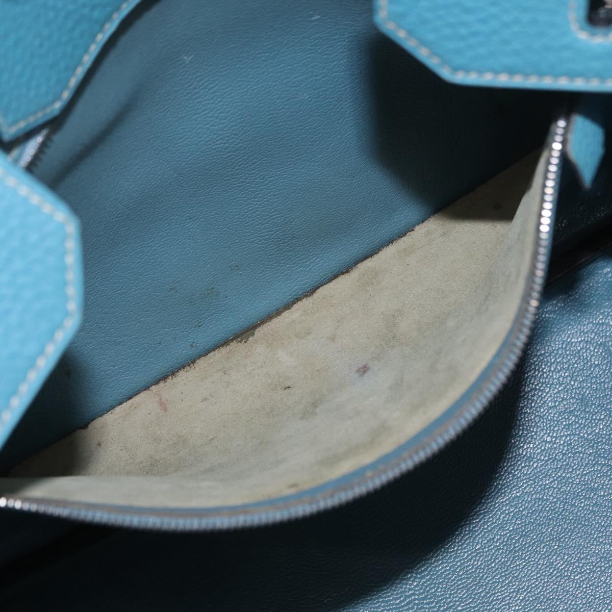 HERMES Birkin 35 Hand Bag Taurillon Leather Turquoise Blue Silver Auth LN221SM