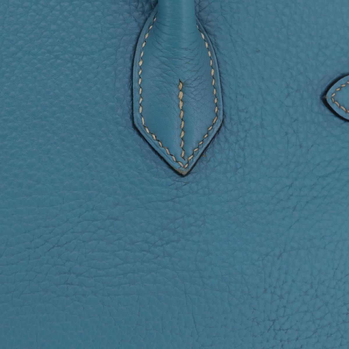HERMES Birkin 35 Hand Bag Taurillon Leather Turquoise Blue Silver Auth LN221SM
