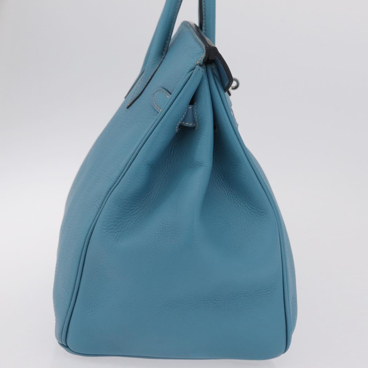 HERMES Birkin 35 Hand Bag Taurillon Leather Turquoise Blue Silver Auth LN221SM