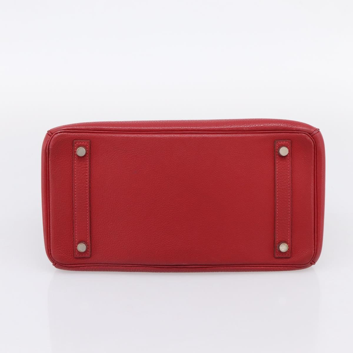 HERMES Star Mark Birkin 30 Hand Bag Taurillon Leather Red Silver Auth LN222SM