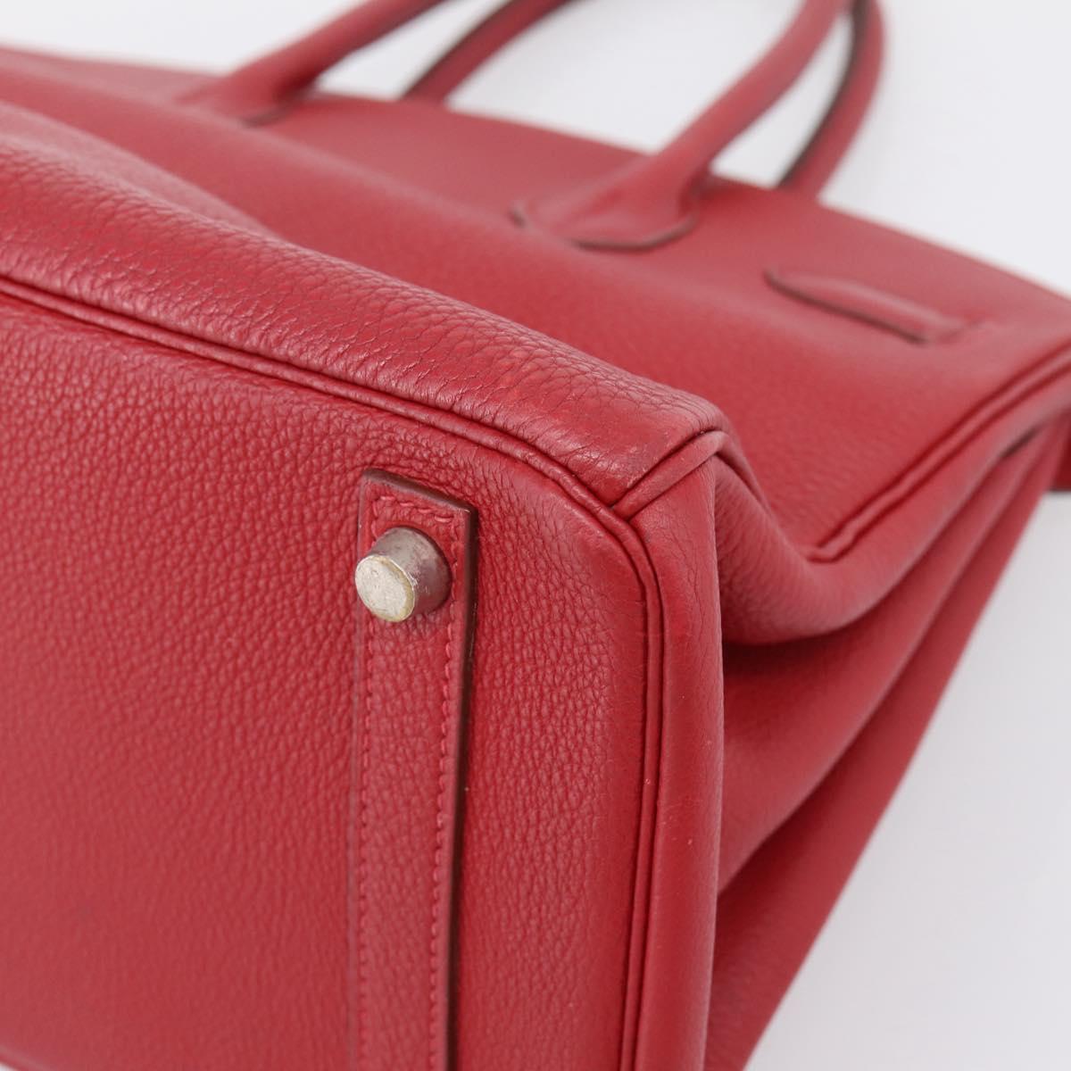HERMES Star Mark Birkin 30 Hand Bag Taurillon Leather Red Silver Auth LN222SM