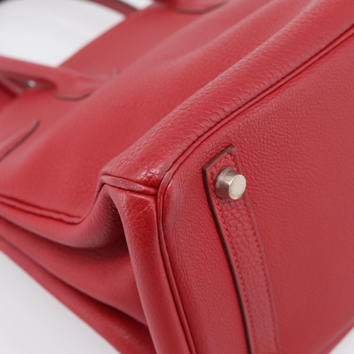 HERMES Star Mark Birkin 30 Hand Bag Taurillon Leather Red Silver Auth LN222SM