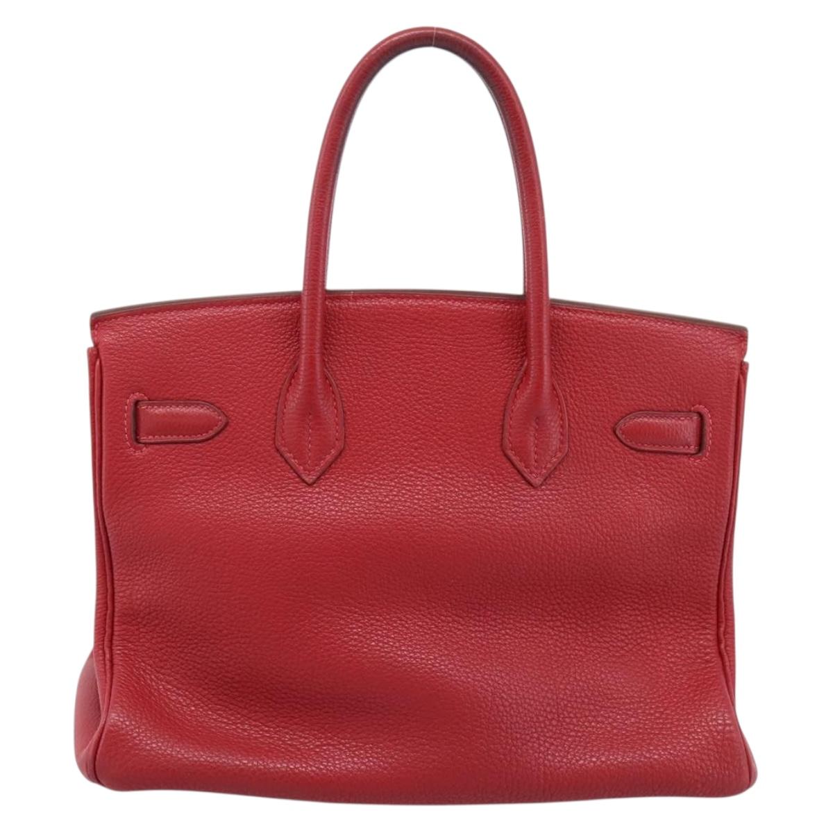 HERMES Star Mark Birkin 30 Hand Bag Taurillon Leather Red Silver Auth LN222SM