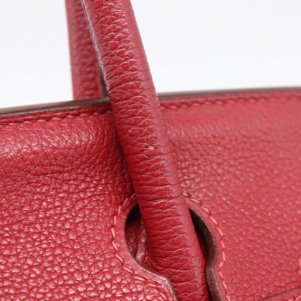 HERMES Star Mark Birkin 30 Hand Bag Taurillon Leather Red Silver Auth LN222SM