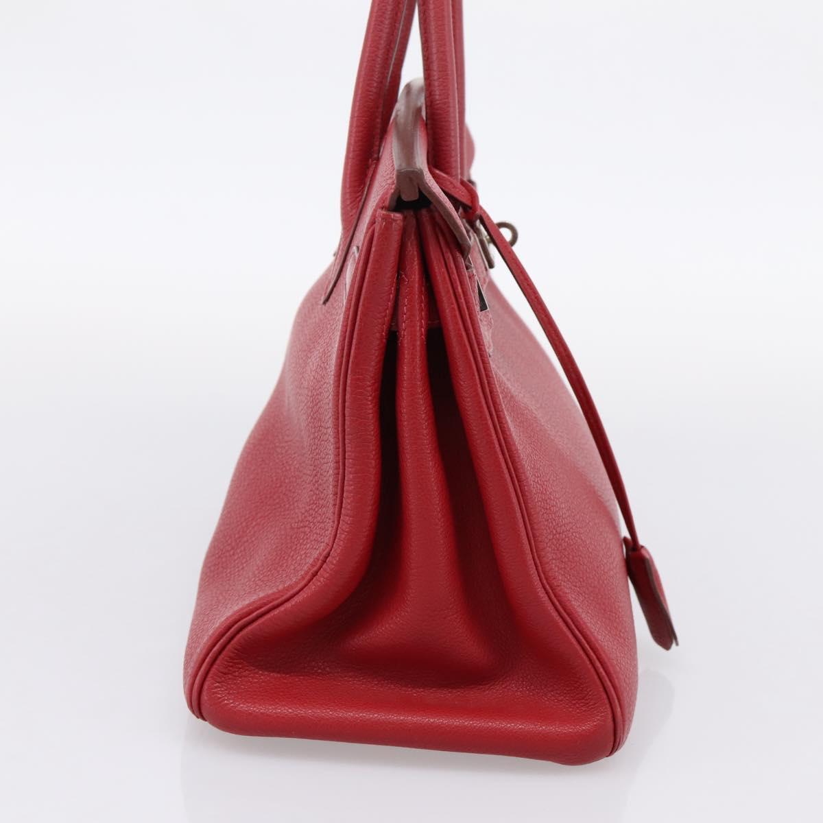 HERMES Star Mark Birkin 30 Hand Bag Taurillon Leather Red Silver Auth LN222SM