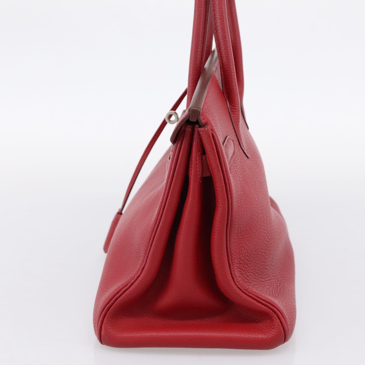 HERMES Star Mark Birkin 30 Hand Bag Taurillon Leather Red Silver Auth LN222SM