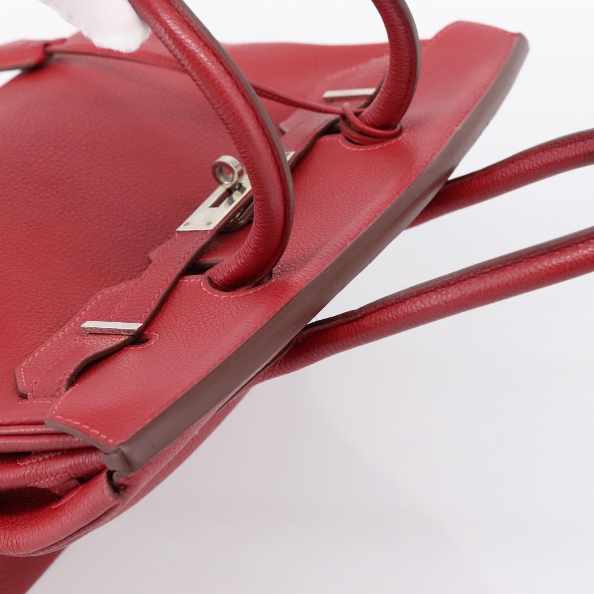 HERMES Star Mark Birkin 30 Hand Bag Taurillon Leather Red Silver Auth LN222SM