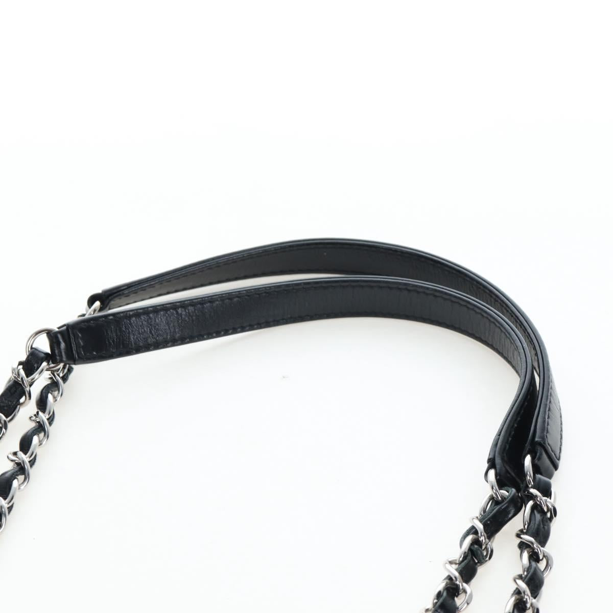 CHANEL Chain Shoulder Tote Bag PVC Canvas 2way Black Silver CC Auth LN223M