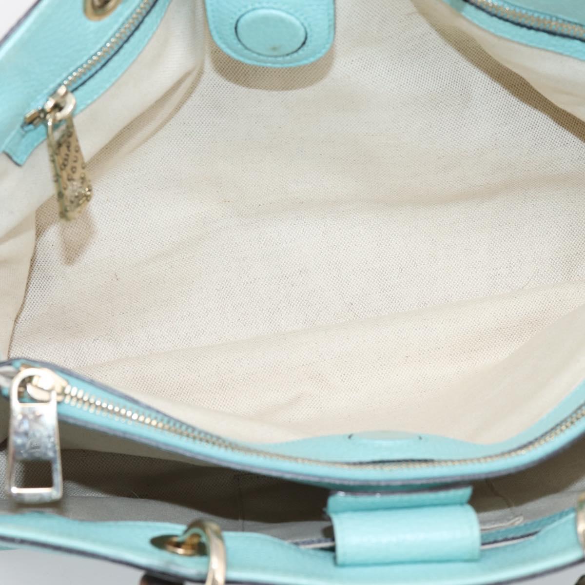 GUCCI Bamboo Hand Bag Leather 2way Light Blue Gold 323660 Auth LN229A