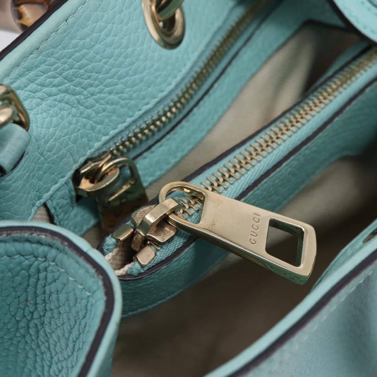 GUCCI Bamboo Hand Bag Leather 2way Light Blue Gold 323660 Auth LN229A