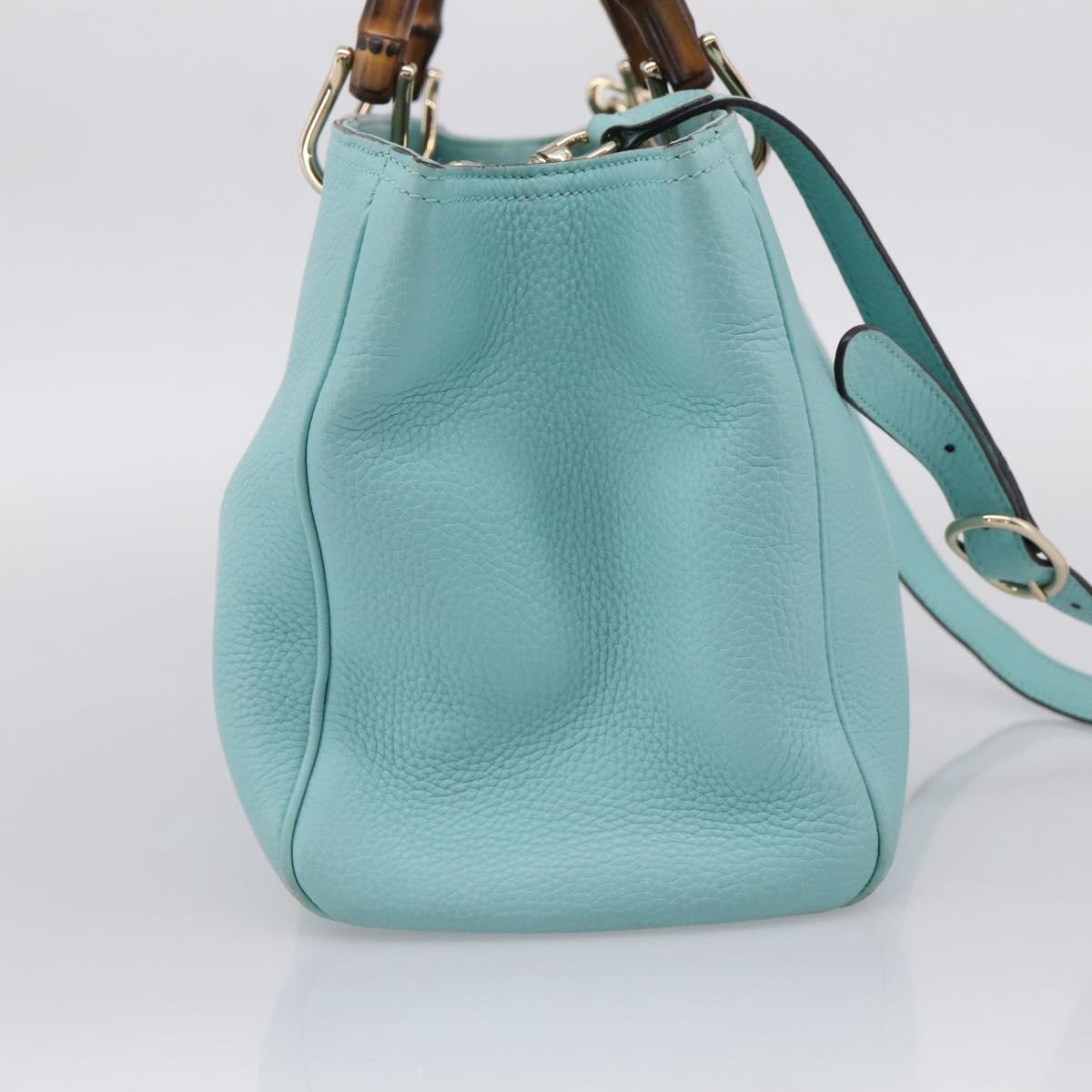 GUCCI Bamboo Hand Bag Leather 2way Light Blue Gold 323660 Auth LN229A