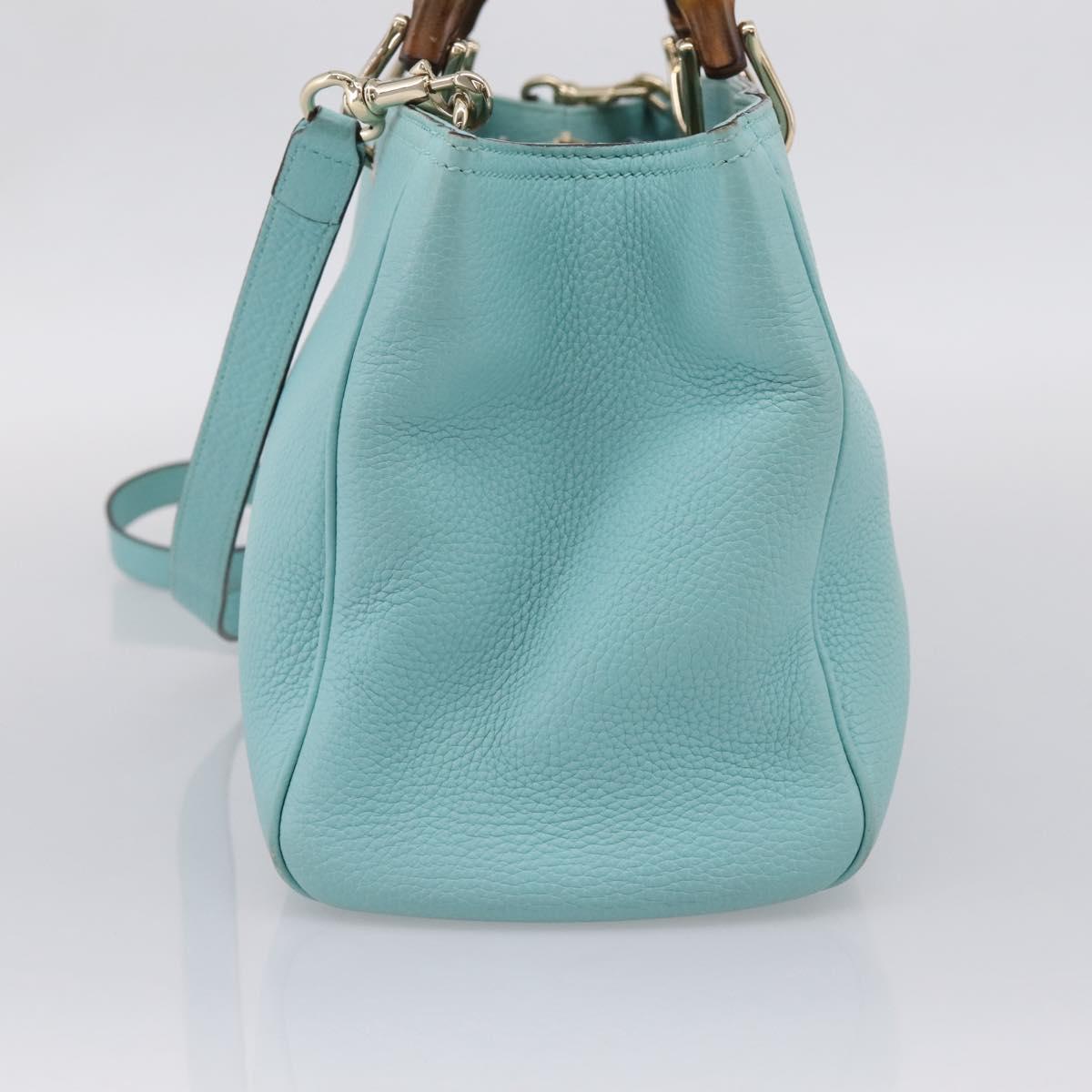 GUCCI Bamboo Hand Bag Leather 2way Light Blue Gold 323660 Auth LN229A