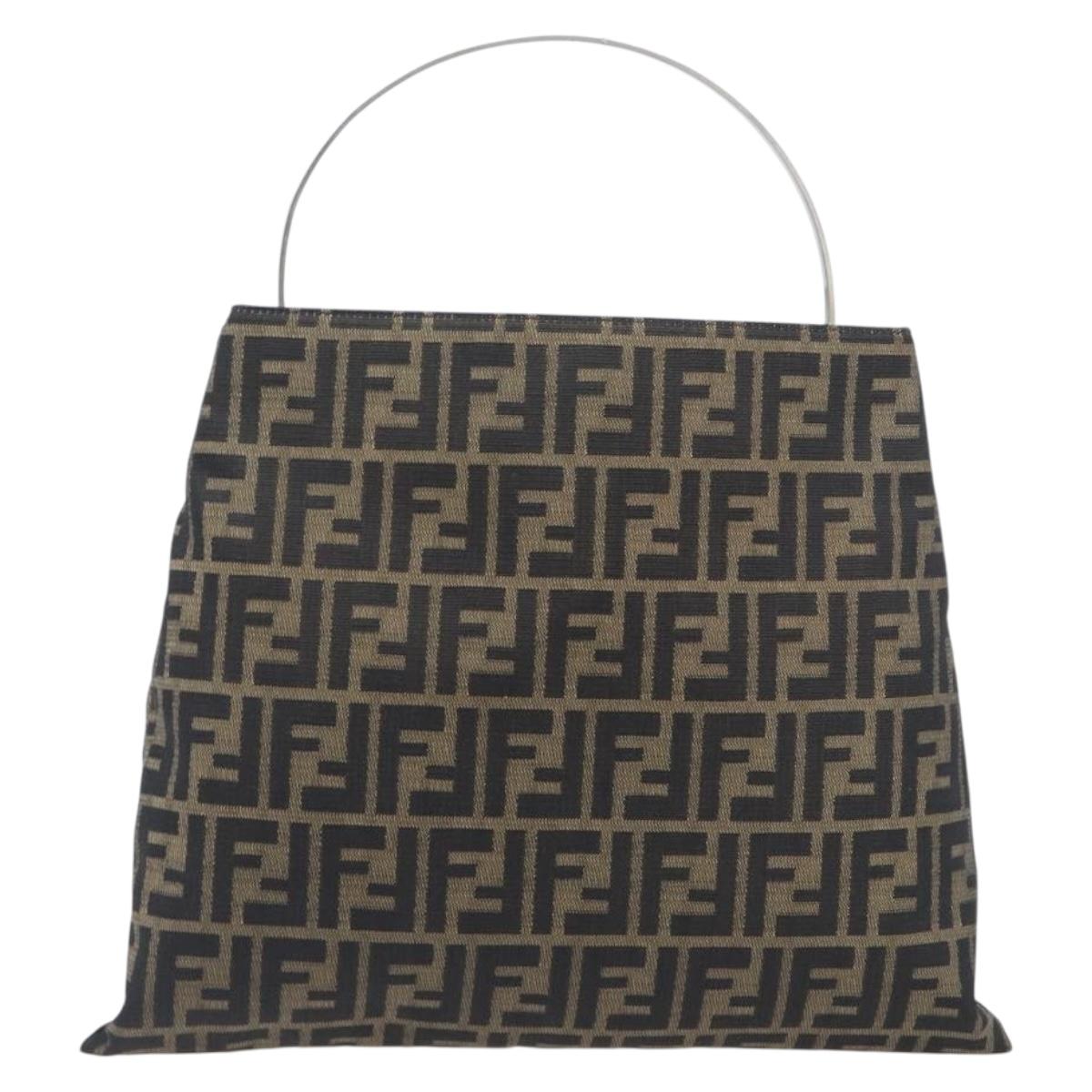 FENDI Zucca Canvas Hand Bag Black Brown Auth LN230A