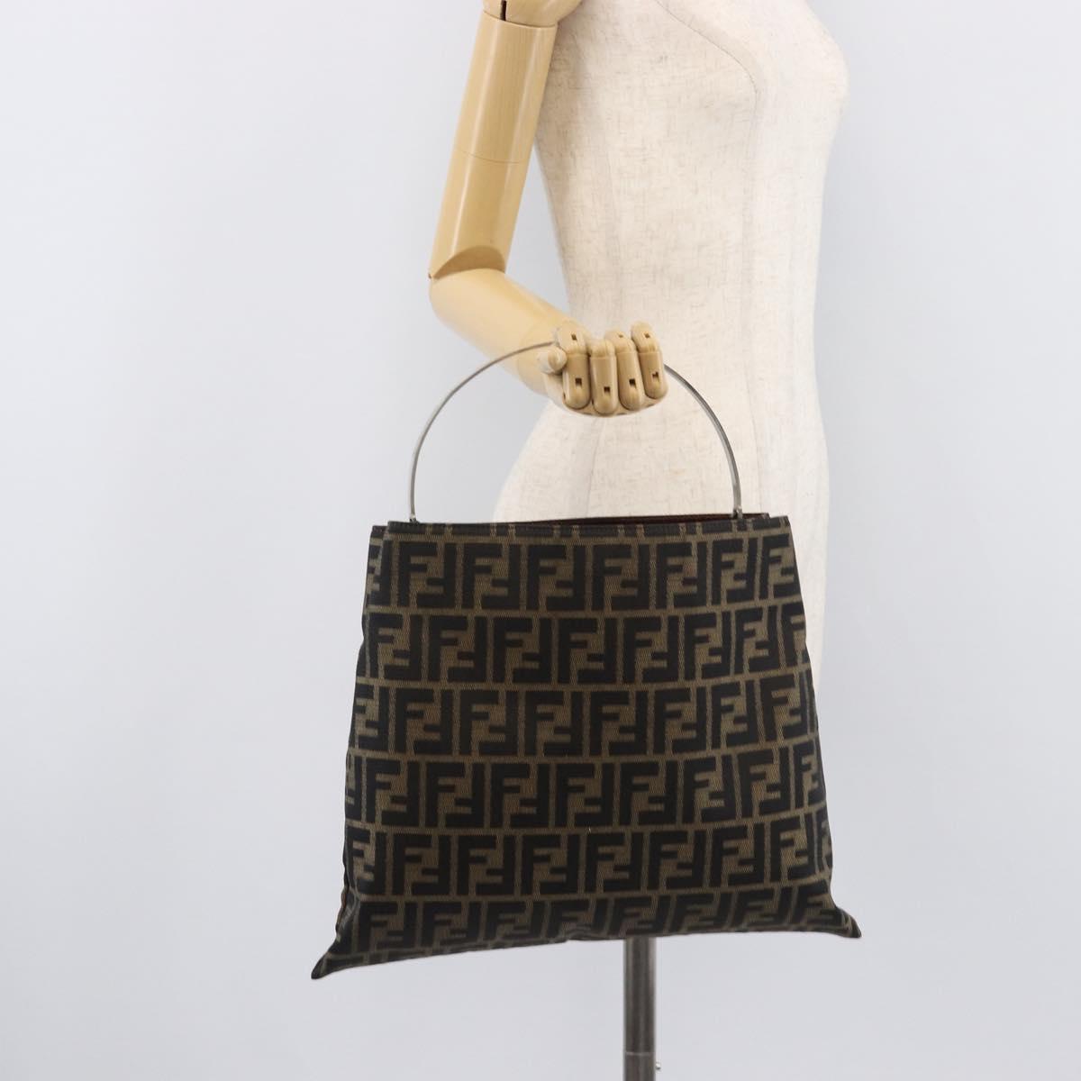 FENDI Zucca Canvas Hand Bag Black Brown Auth LN230A