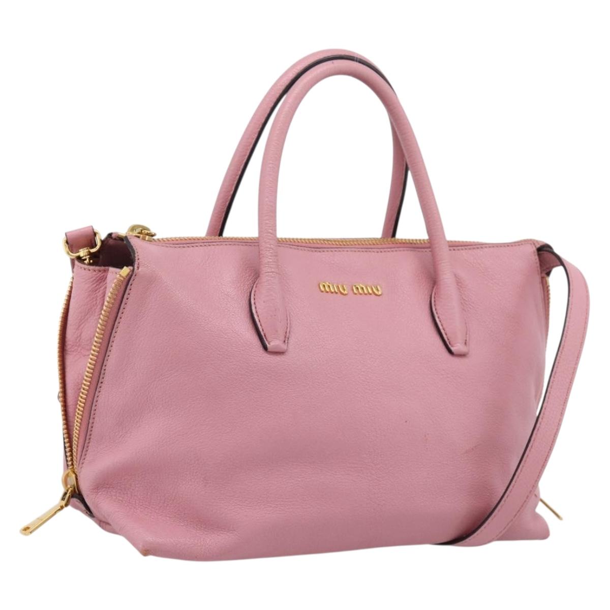 Miu Miu Hand Bag Leather 2way Pink Gold Auth LN232