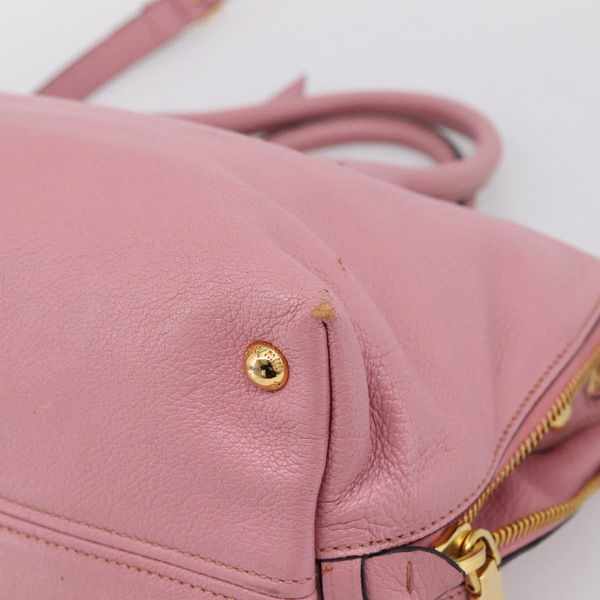 Miu Miu Hand Bag Leather 2way Pink Gold Auth LN232