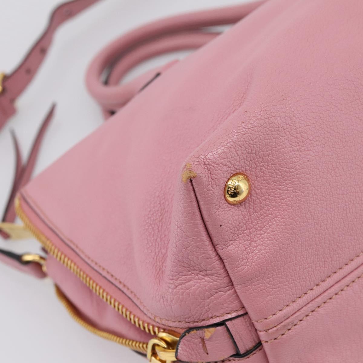 Miu Miu Hand Bag Leather 2way Pink Gold Auth LN232