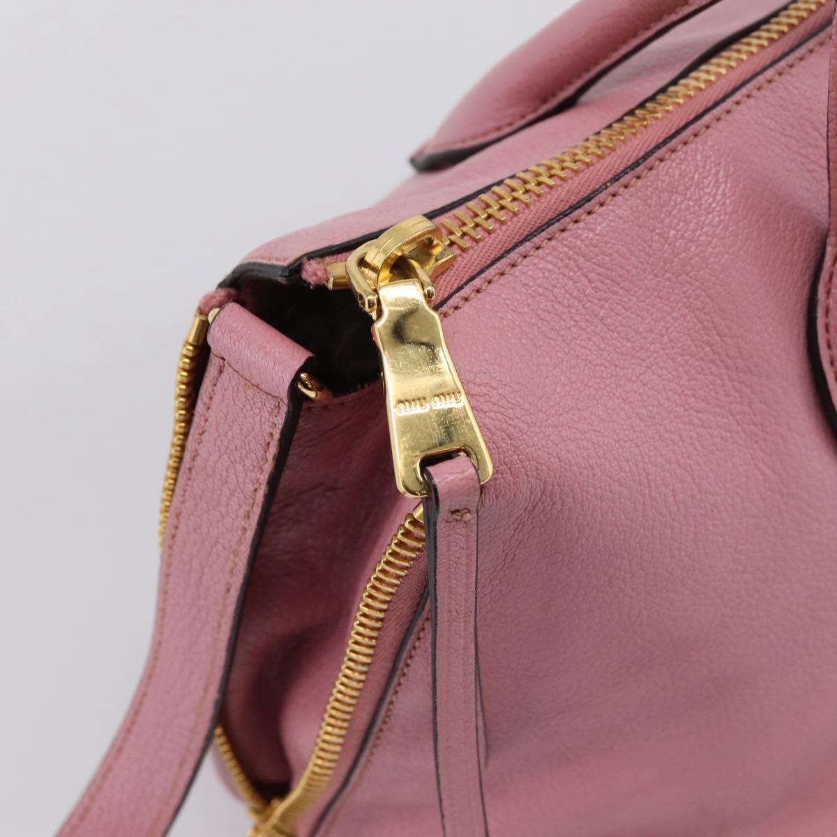 Miu Miu Hand Bag Leather 2way Pink Gold Auth LN232