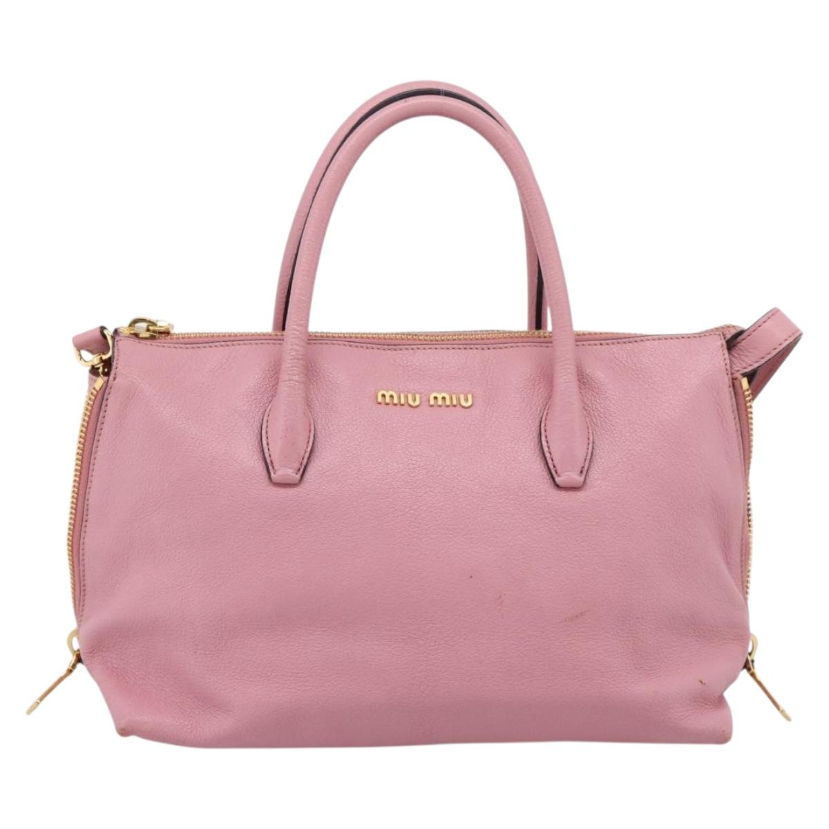 Miu Miu Hand Bag Leather 2way Pink Gold Auth LN232
