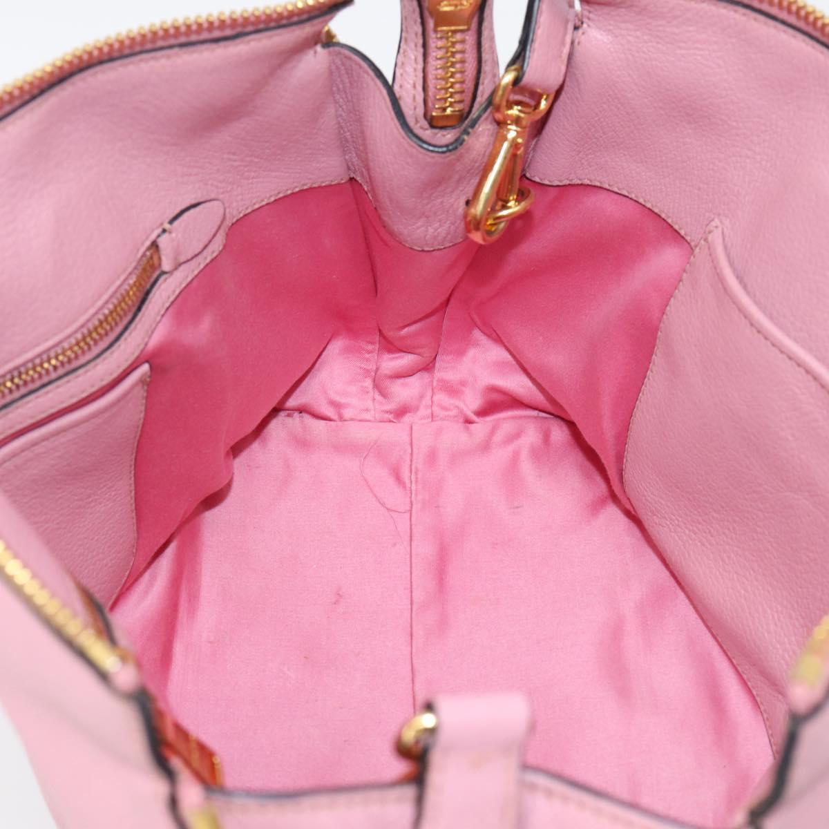 Miu Miu Hand Bag Leather 2way Pink Gold Auth LN232