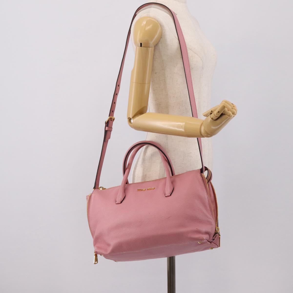 Miu Miu Hand Bag Leather 2way Pink Gold Auth LN232