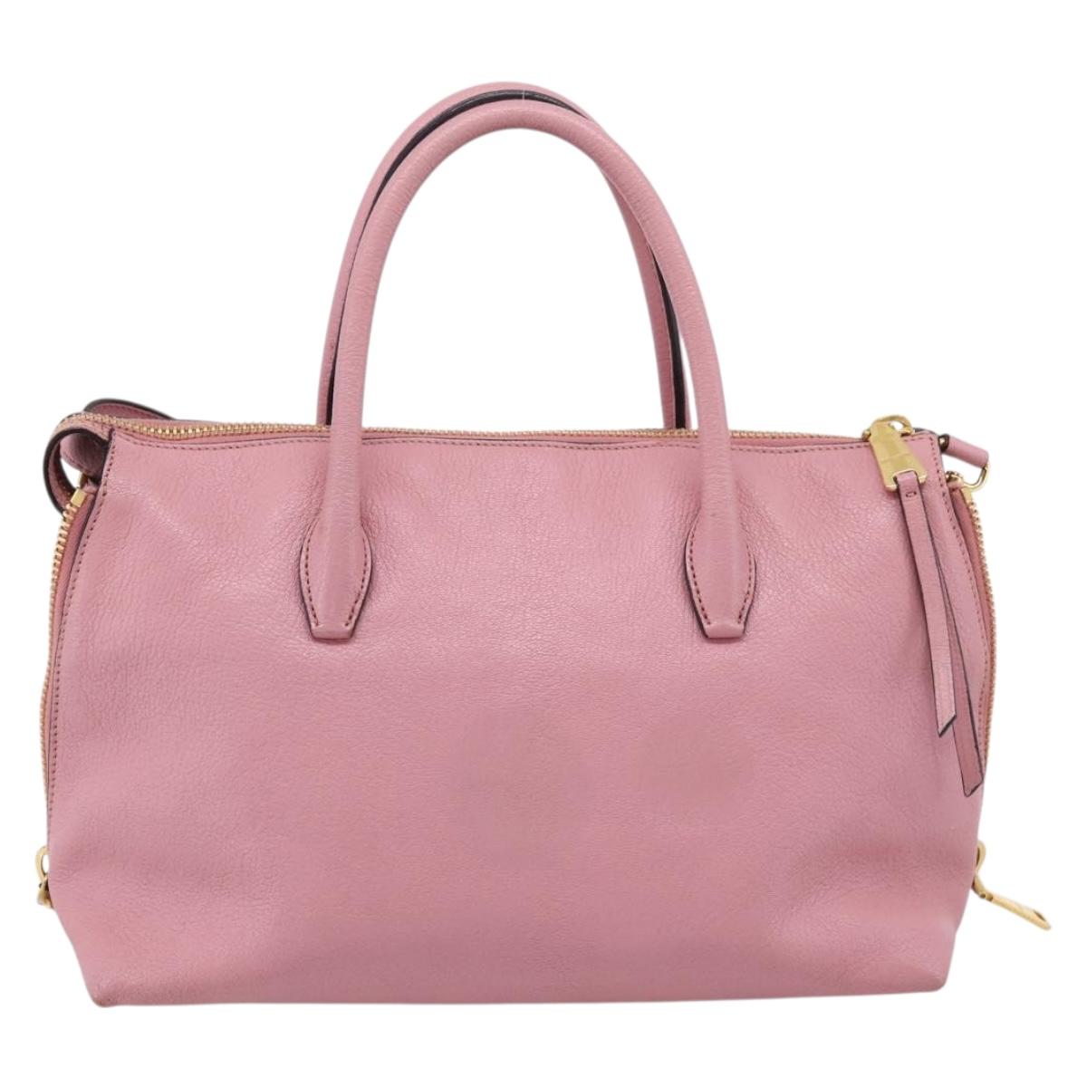 Miu Miu Hand Bag Leather 2way Pink Gold Auth LN232