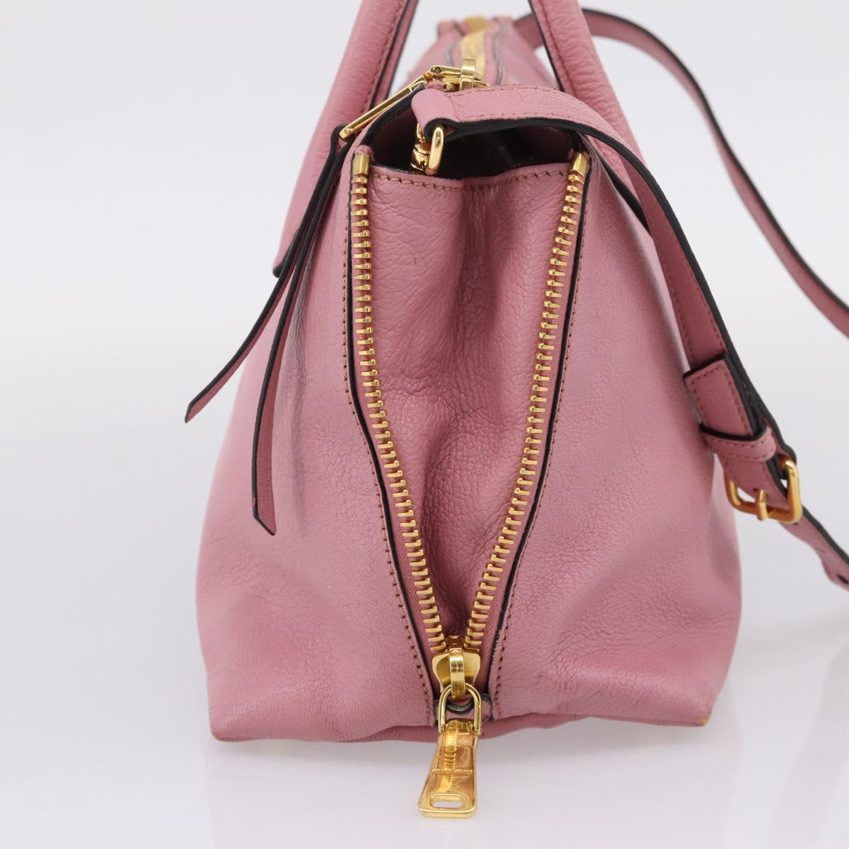 Miu Miu Hand Bag Leather 2way Pink Gold Auth LN232