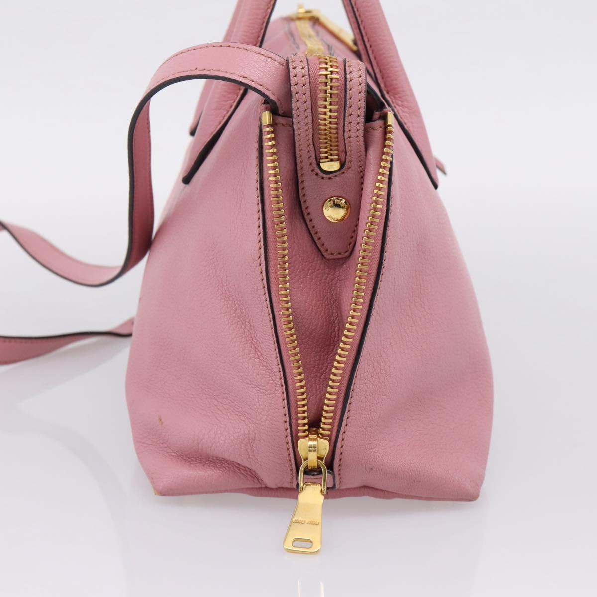 Miu Miu Hand Bag Leather 2way Pink Gold Auth LN232
