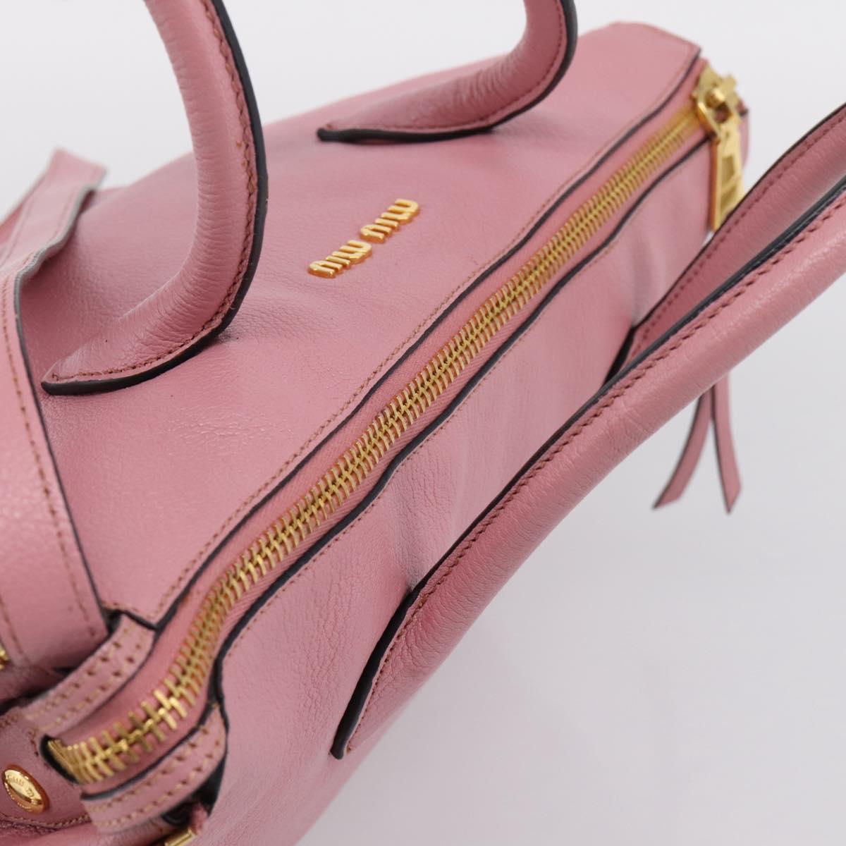 Miu Miu Hand Bag Leather 2way Pink Gold Auth LN232