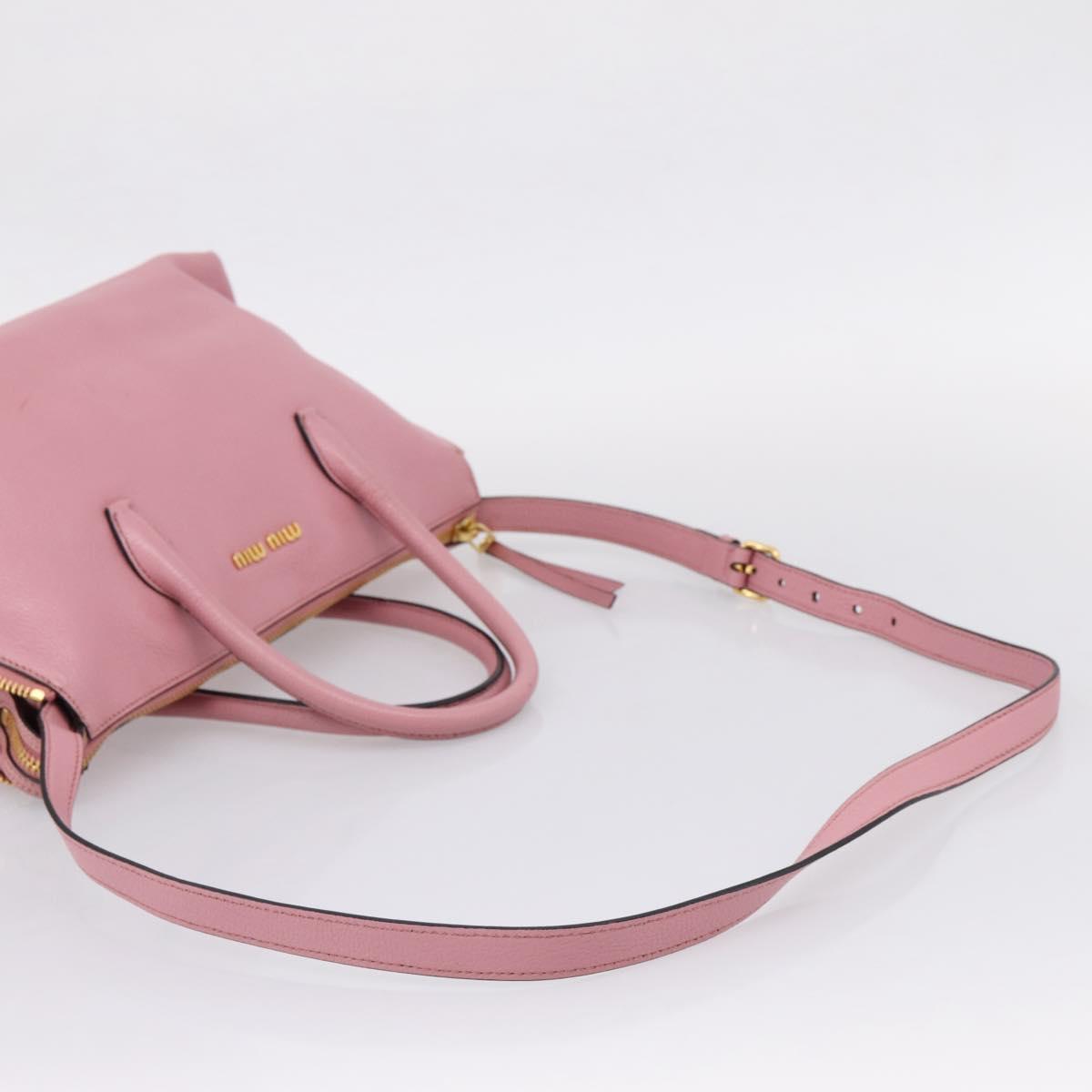 Miu Miu Hand Bag Leather 2way Pink Gold Auth LN232
